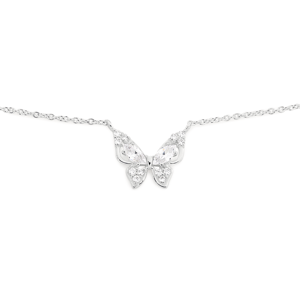 Silver butterfly store necklace with diamonds