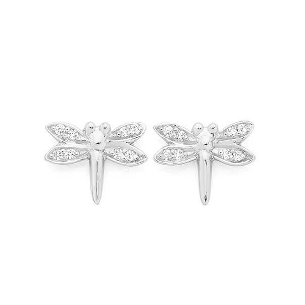 Silver Flutter CZ Dragonfly Stud Earrings
