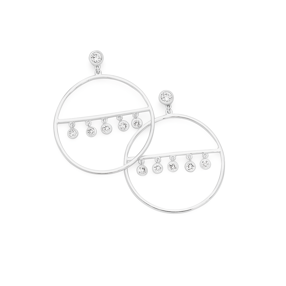 Silver Magical Night CZ Moon On Hoop Earrings Earrings Goldmark AU