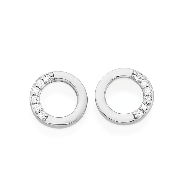 Silver Galaxy Cubic Zirconia Circle Stud Earrings