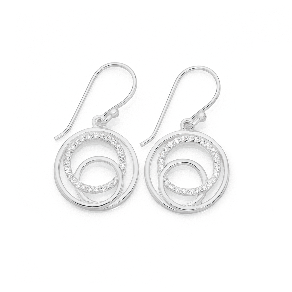 Silver Galaxy Cz Circles Drop Earrings in White | Goldmark (AU)