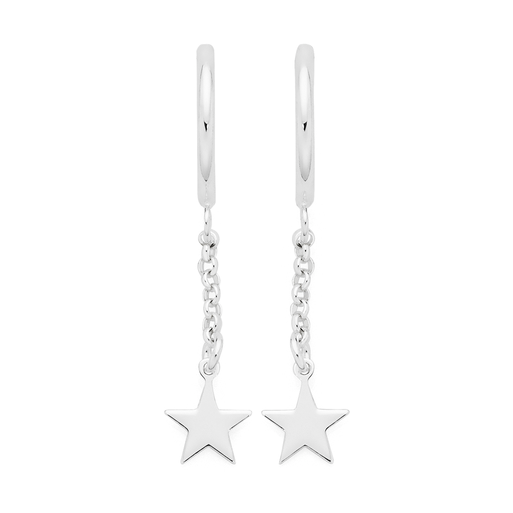 Silver Half Hoop With Chain Star Drop Earrings Goldmark Au