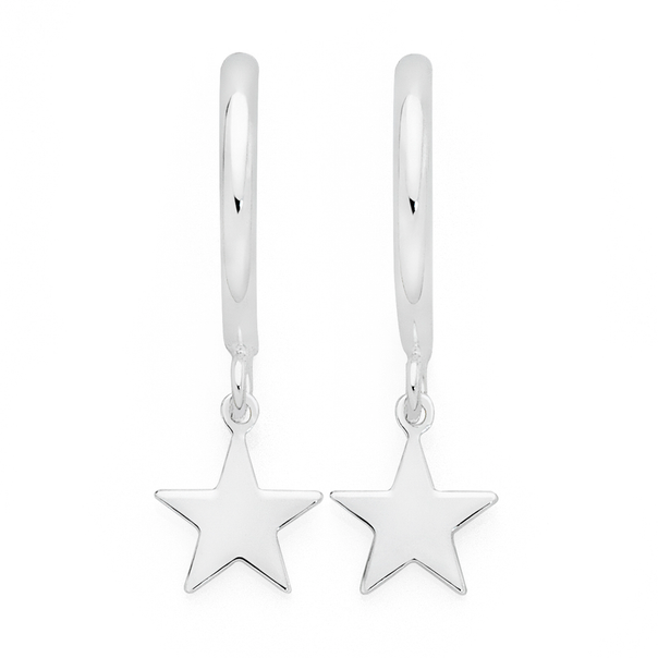 Silver Half Hoop With Star Drop Earrings