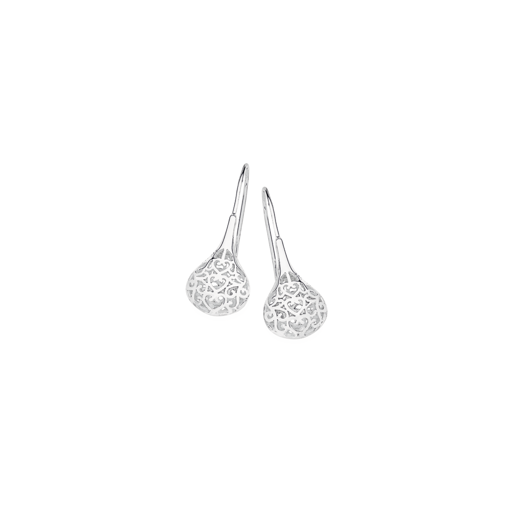 Silver filigree heart earrings with stainless steel hooks