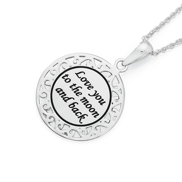Silver Love You To The Moon & Back Disc Pendant