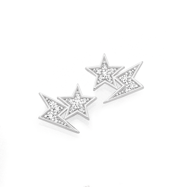 Silver Lovestruck CZ Bolt & Star Stud Earrings