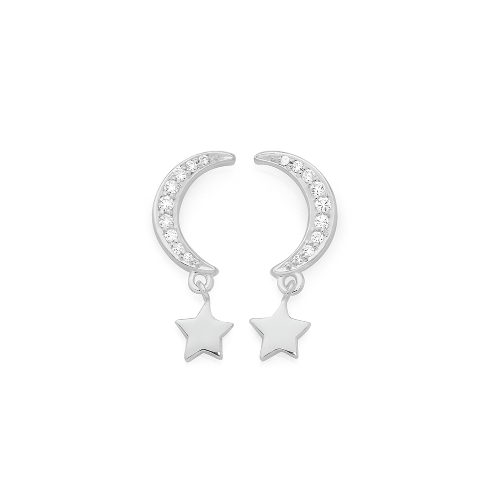 Moon and Star Silver Stud Earrings - Studio Jewellery Australia