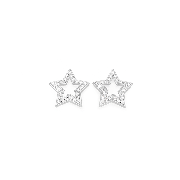 Silver Magical Night CZ Open Star Stud Earrings