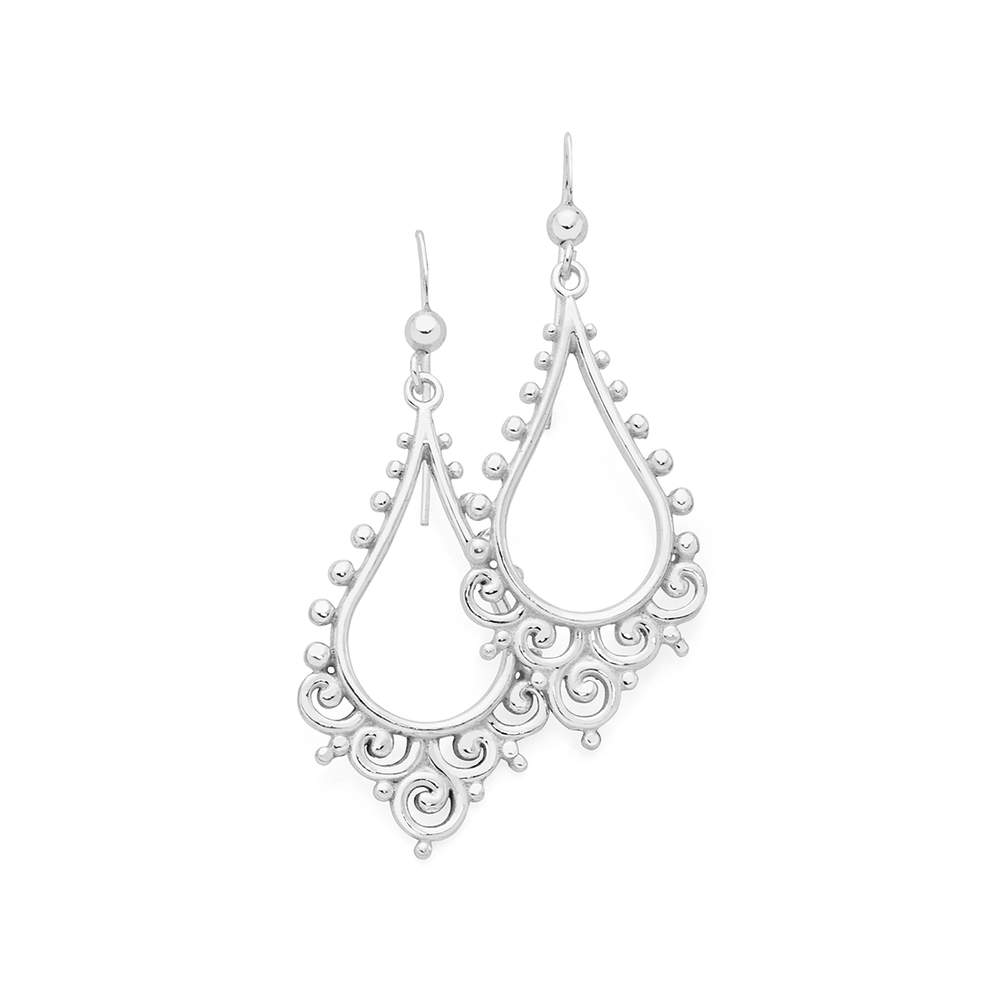 Silver Open Pear Boho Drop Earrings Goldmark AU