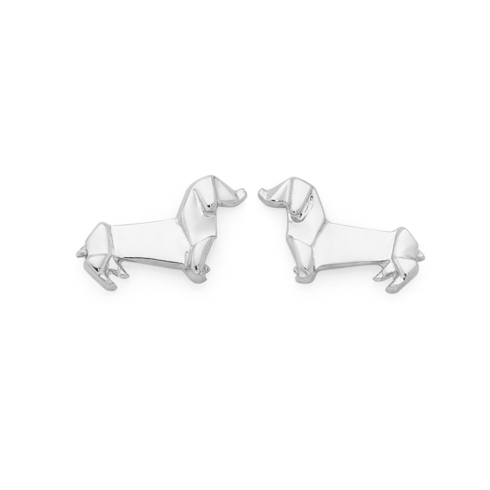 Silver Origami Dachshund Stud Earrings Goldmark AU