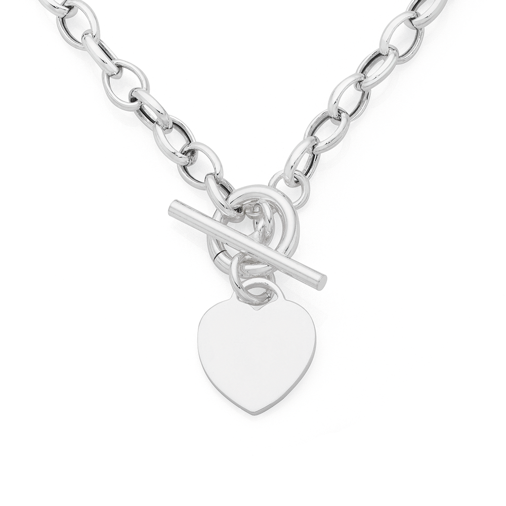 Silver Oval Belcher Heart Fob Necklet 