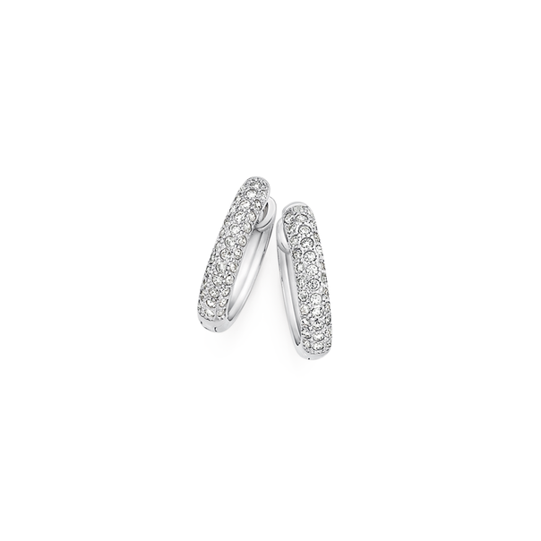 Silver Pave Set CZ Rounded Huggie Earrings