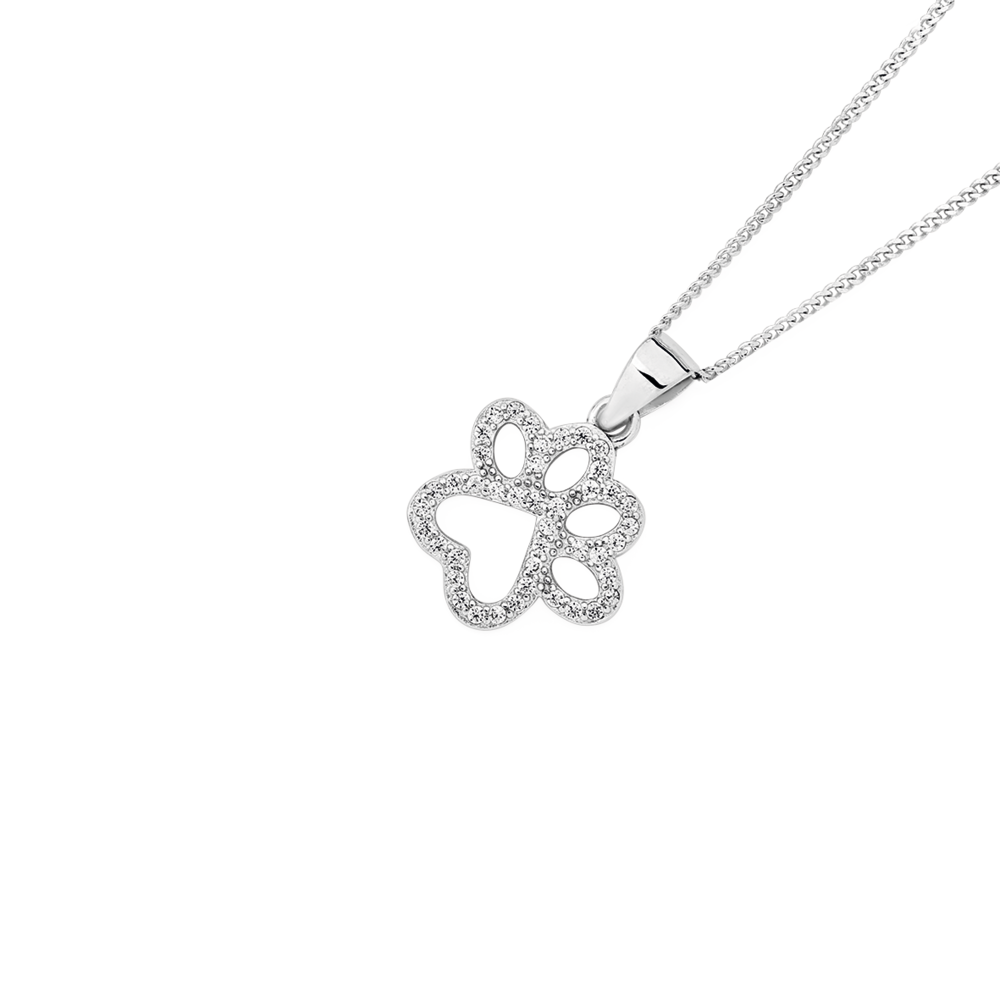 Silver Pets Cz Paw Print Cutout Pendant in Clear Goldmark (AU)