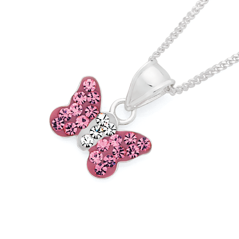 Pink butterfly necklace deals