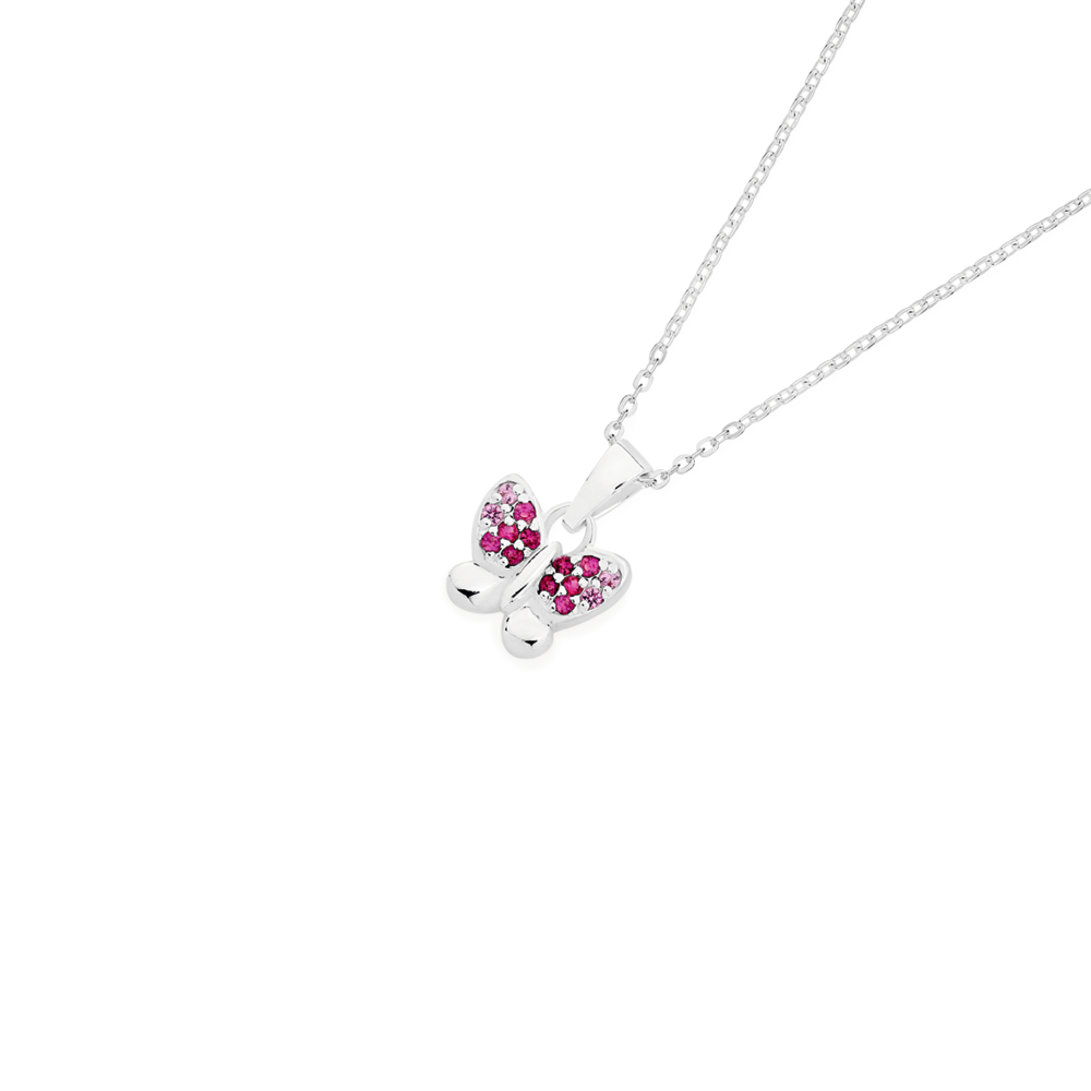 Pink butterfly necklace deals