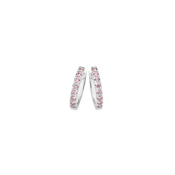 Silver Pink CZ Channel Set Hoop Earrings