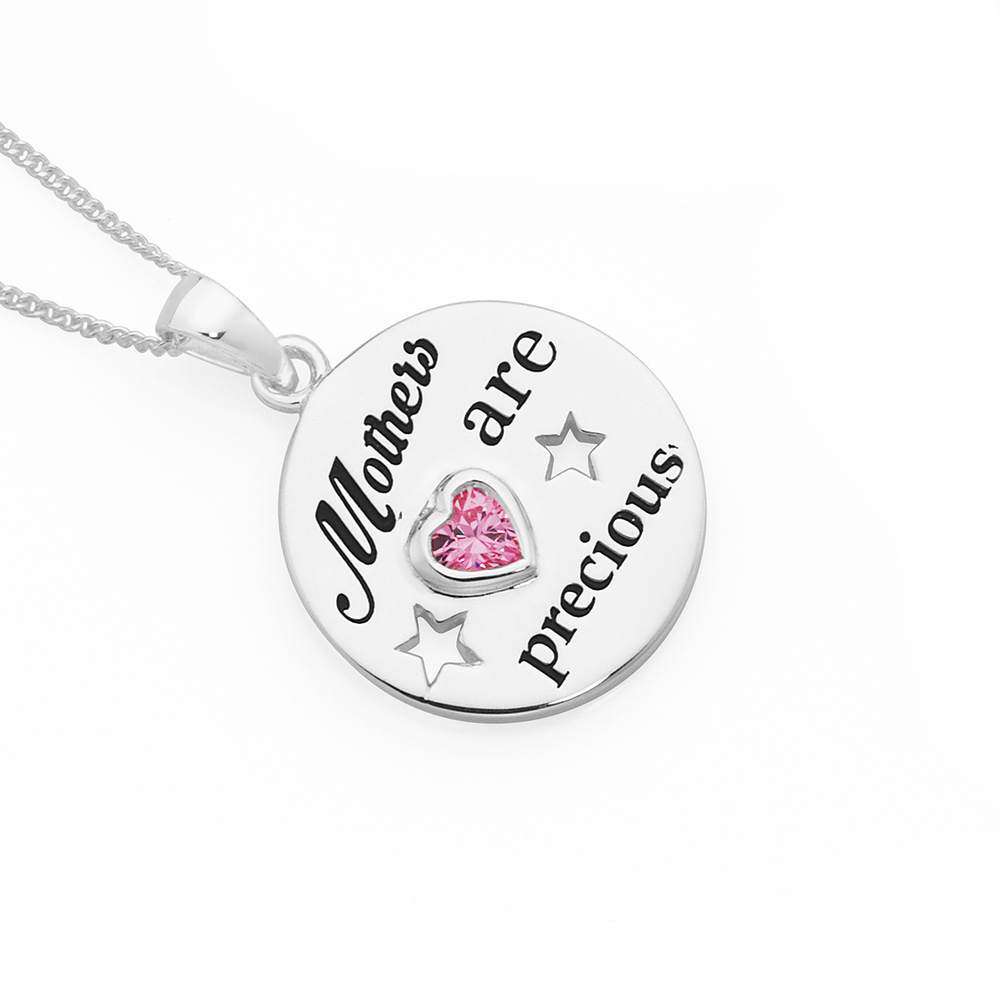 Silver Pink CZ Mothers Are Precious Pendant