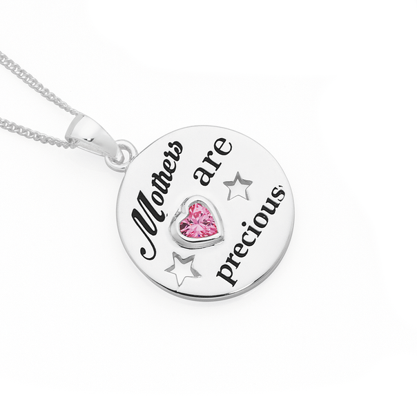 Silver Pink CZ Mothers Are Precious Pendant