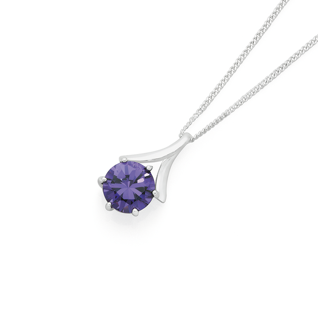 Silver Purple Cz Wishbone Pendant in Purple | Goldmark (AU)