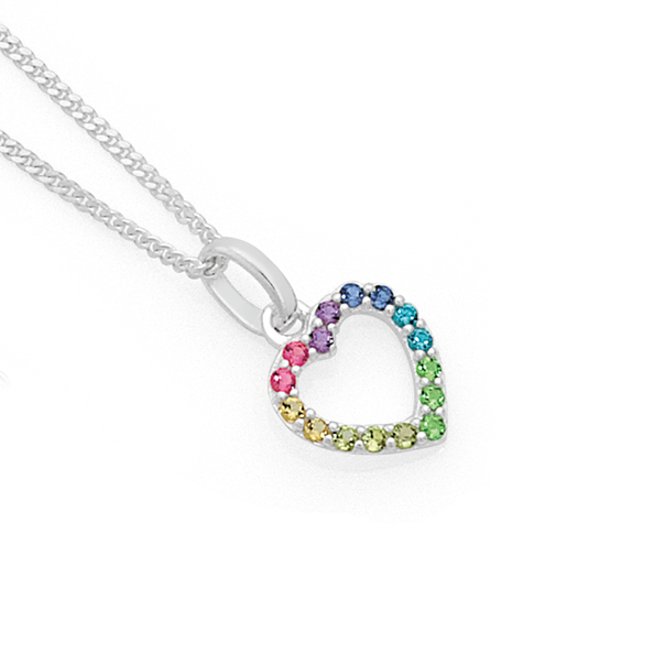 Silver Rainbow Crystal Open Heart Pendant