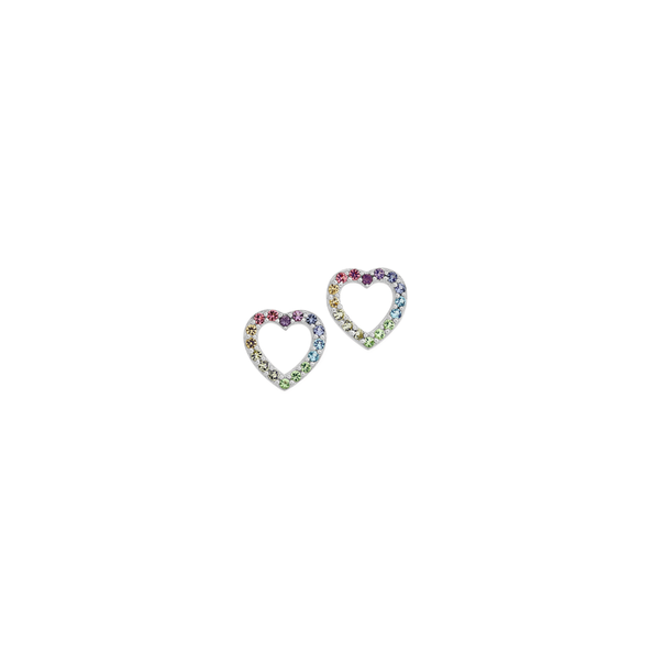 Silver Rainbow Crystal Open Heart Stud Earrings