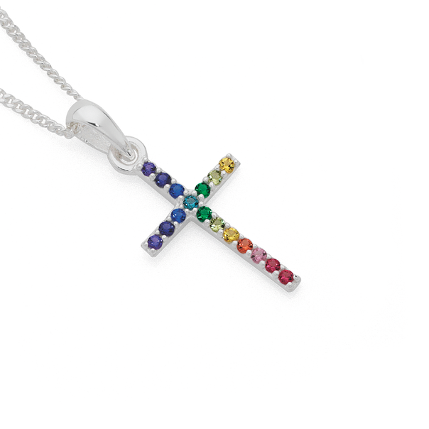 Silver Rainbow CZ Cross Pendant
