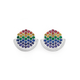 Silver Rainbow CZ Pave Disc On Curve Earrings