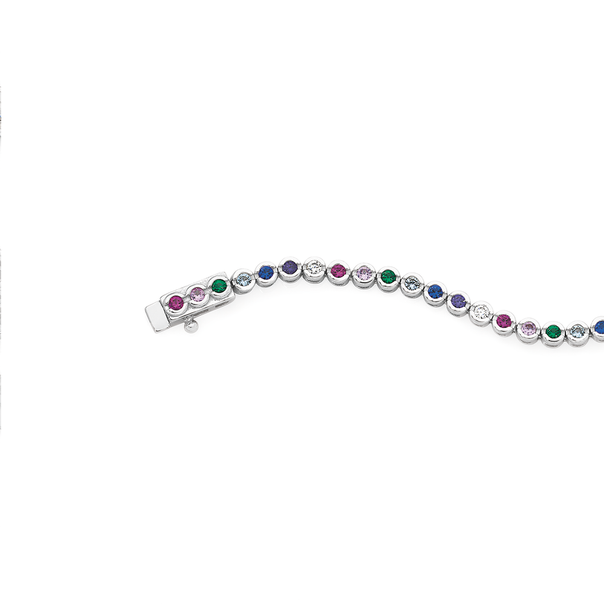 Silver Rainbow CZ Round Bezel Tennis Bracelet