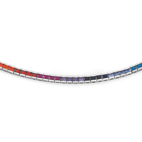 Silver Rainbow CZ Square Tennis Bracelet