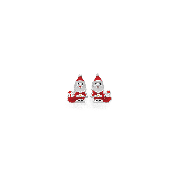 Silver Red & White Enamel Santa Stud Earrings