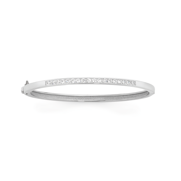 Silver Round Cubic Zirconia Channel Set Hinge Bangle