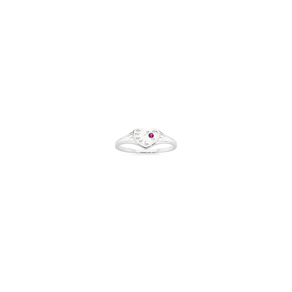 Silver Single Heart Red Cz Signet Ring | Size I in Red | Goldmark (AU)