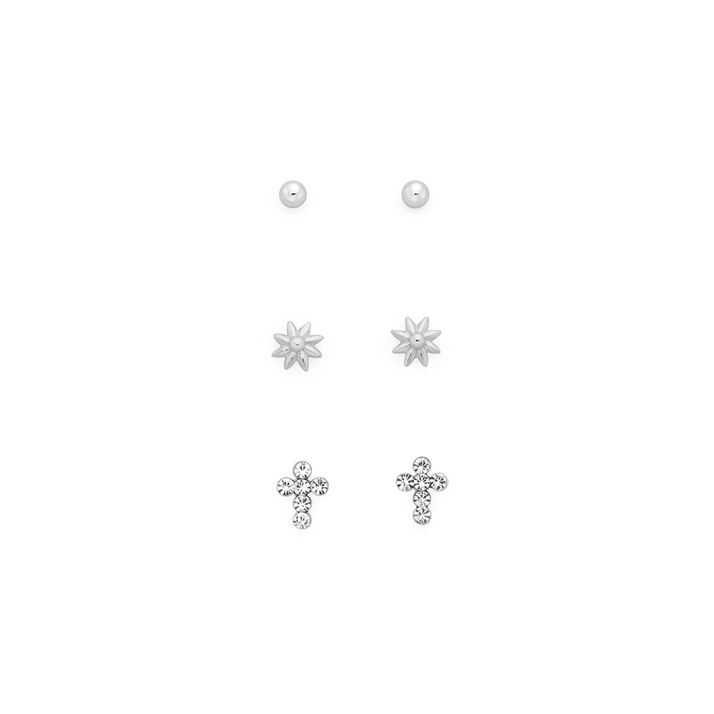 Sterling silver stud earrings shop set of 3