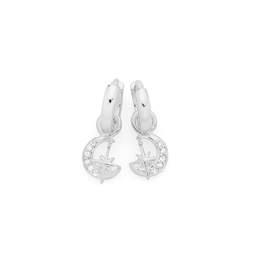 White gold best sale moon earrings