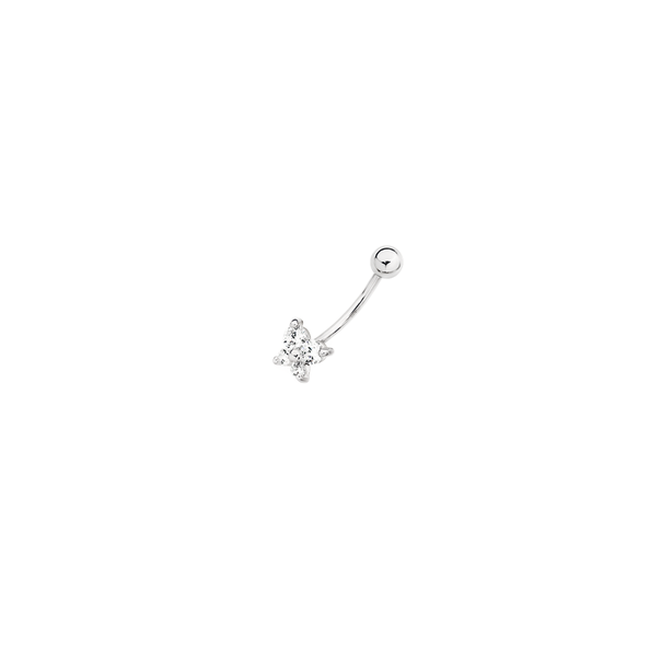 Silver & Steel Tiny CZ Butterfly Belly Bar
