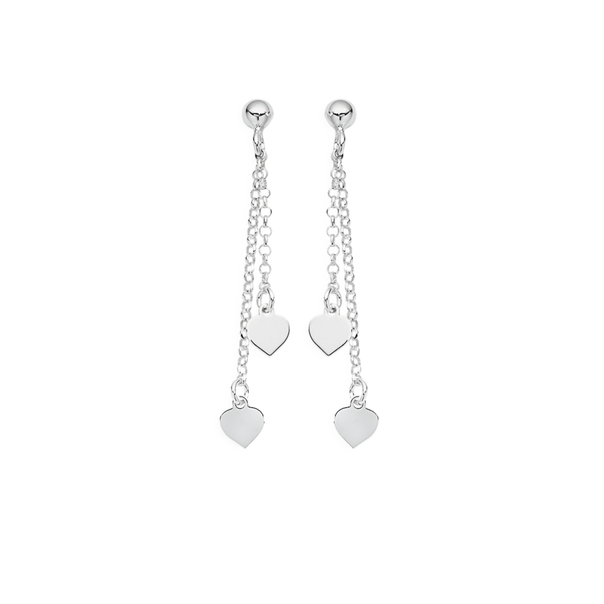 Silver Two Drop Heart Earrings