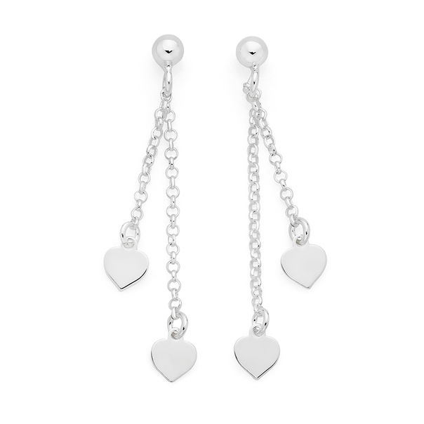 Silver Two Drop Heart Earrings