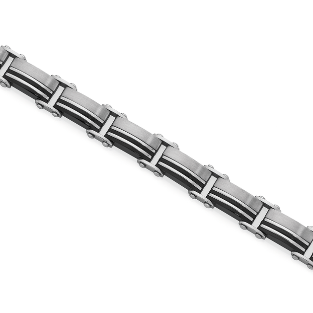 Steel 2 Black Lines Rectangular Link Bracelet | Goldmark (AU)