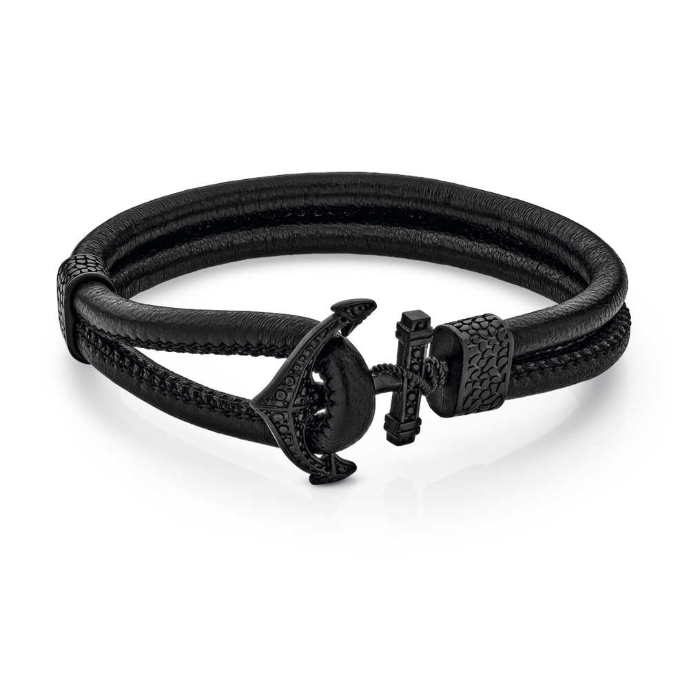 Stainless Steel Nautical Compass Leather Bracelet Goldmark AU