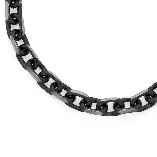 Steel 60cm Oxidised & Black Oval Cable Chain