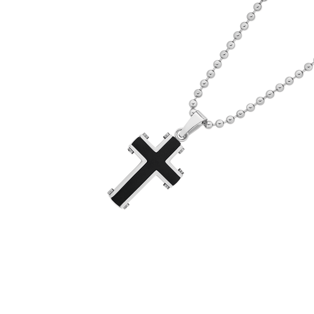 Steel Black Plate Centre Edgy Cross Pendant Goldmark (AU)