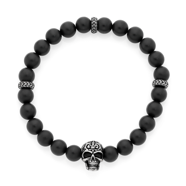 Steel Empower Black Bead Bracelet With Skull