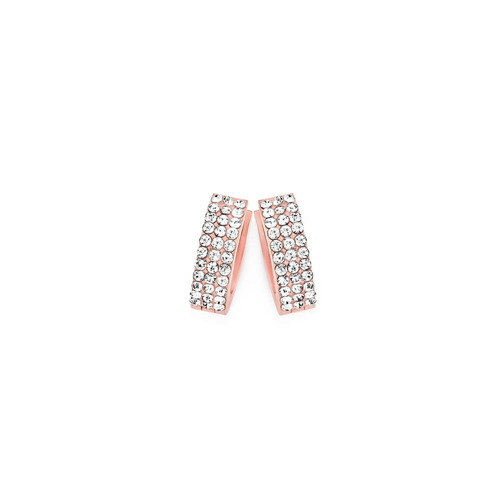 Steel Rose Plate 3 Row Crystal Huggie Earrings