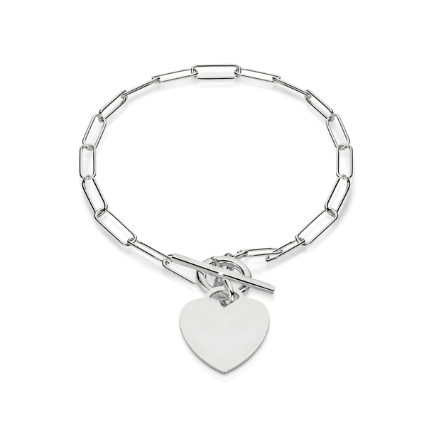 Sterling Silver 19cm Long Link Heart FOB Bracelet