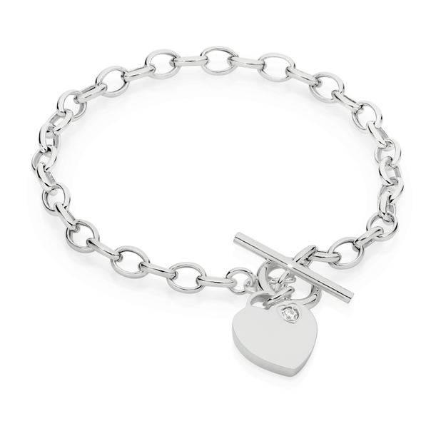 Sterling Silver CZ Heart FOB Bracelet