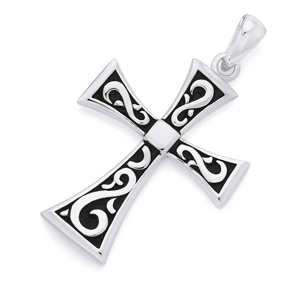 Sterling Silver Oxi-Scroll Flare Cross 