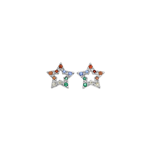 Sterling Silver Rainbow Cubic Zirconia Star Stud Earrings