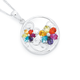 Sterling Silver Rainbow Cubic Zirconia Two Flowers In Circle Pendant