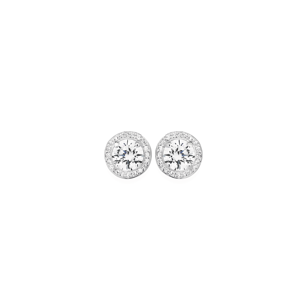Sterling Silver Round Cubic Zirconia Cluster Stud Earrings in