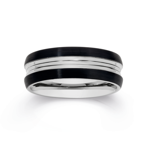 Tungsten Carbide Black & Silver Centre Ring
